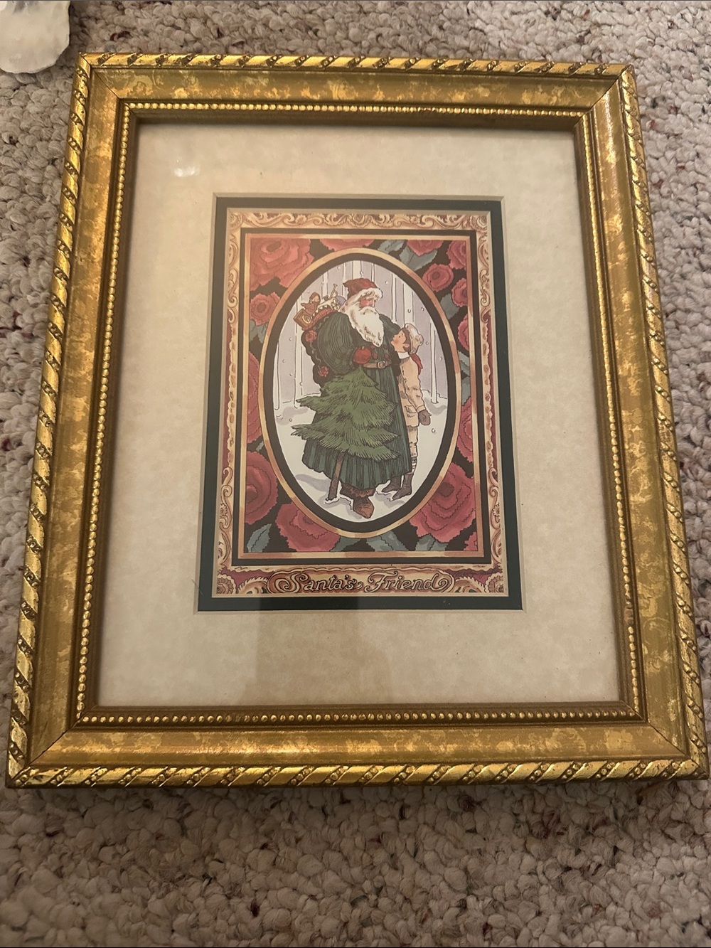 framed piece is a1980s vintage Victorian Santa